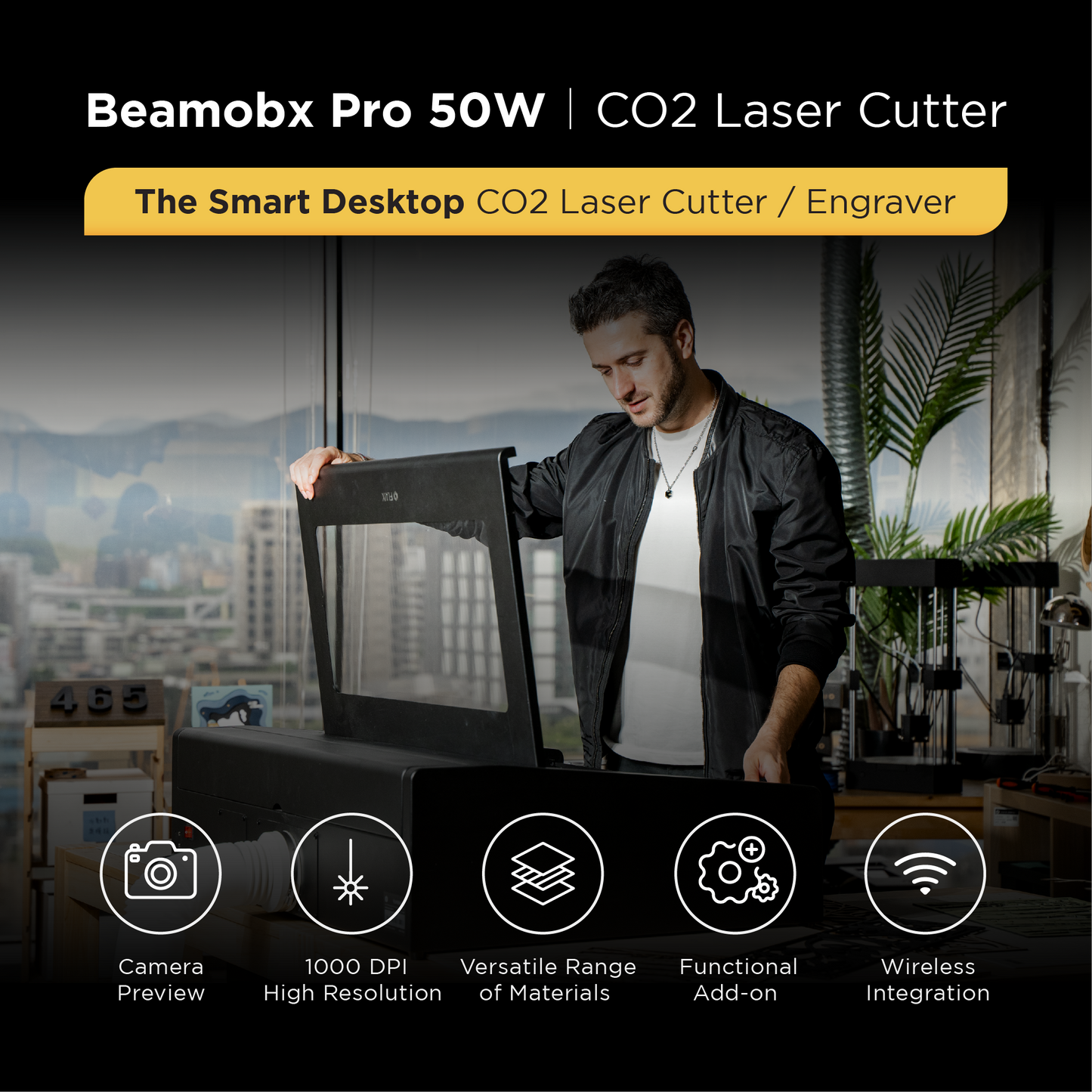 FLUX Beambox Pro 50W Desktop CO2 Laser Cutter with LightBurn Bridge Cable